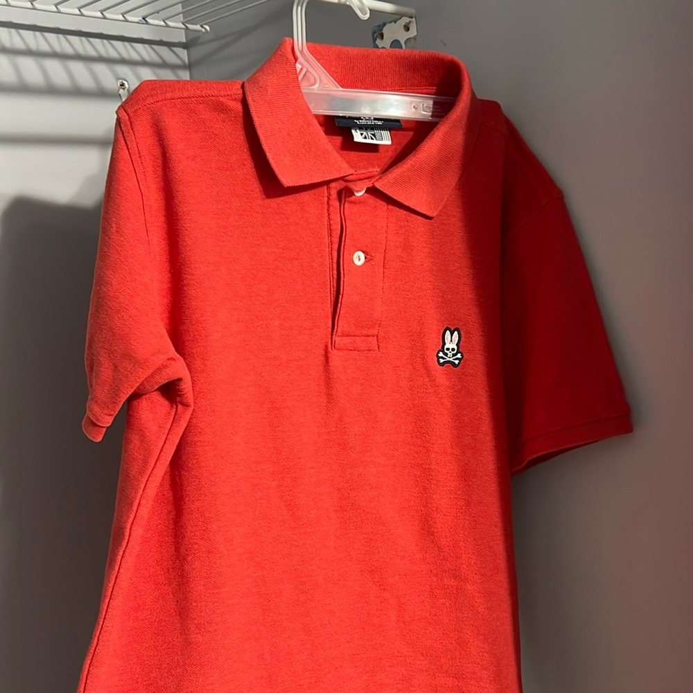 COPY - Psycho Bunny red orange  Polo Shirt 100% Cotton Men's Size 4  Short Slee…